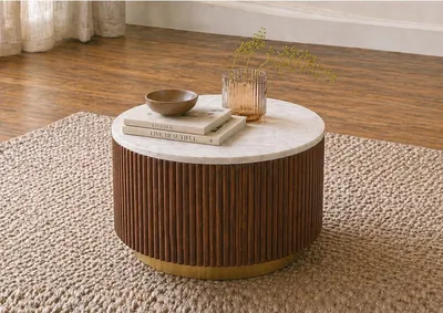 Produktbild von Couchtisch 60cm mit Tür "Valencia"' Mango braun lackiert & Marmor weiss