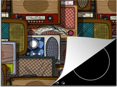 Produktbild von KitchenYeah© Herdabdeckplatte Teens - Radio - Muster - Retro , 70x52cm, Küche Deko, Glaskeramikkochfeld Herdabdeckung, Abdeckplatte fùr Kochfeld