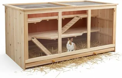 Imagen del producto de Jaula para pequeños animales, jaula para hámster, de 3 niveles, 117x63x58 cm, madera, color marrón