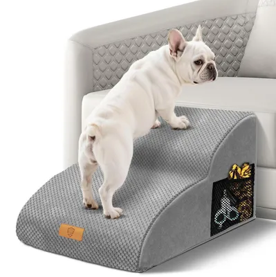 Immagine prodotto di Scala per cani con 2 gradini, colore grigio, larghezza 55 cm, ideale per cani di piccola taglia e gatti