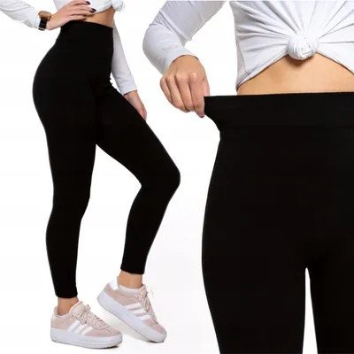 A woman wearing black leggings and pink sneakers, shown from the side and a close-up of the waist.