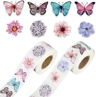 Obrázok produktu pre 1000 Nálepiek Kvety a Motýle, Papierové DIY Nálepky, 2,5-3 cm, pre Scrapbooking