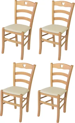 Produktbild von t m c s Tommychairs - 4er Set Stühle CUORE für Küche und Esszimmer, Robuste Struktur aus lackiertem Buchenholz im Farbton Naturfarben und gepolsterte Sitzfläche mit Kunstleder in der Farbe Elfenbein bezogen