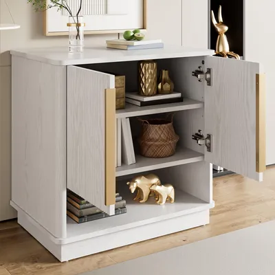 Image de OKWISH Meubles à Chaussures - Meuble d’Entrée avec Double Porte et Rangement Ouvert, Organisation Pratique pour Couloir, 60x40x61 cm, Blanc