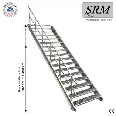 Produktbild von 17 Stufen Stahltreppe einseitigem Geländer Breite 70 cm Geschosshöhe 282-350cm