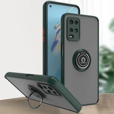 Produktbild von OPPO A54 4G Hülle, Ring Halter Ständer Matte Transluzent TPU Rahmen Stoßfest Schutzhülle für OPPO A54 4G dunkelgrün