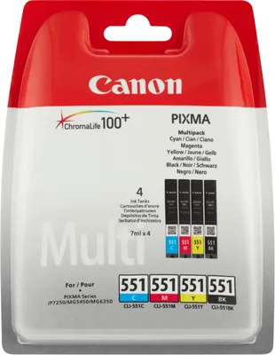 Image de Canon CLI-551 C/M/Y/BK w/sec cartouche d'encre 4 pc(s) Original Standard Yield Black, Cyan, Magenta, Yellow