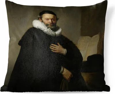 Produktbild von MuchoWow® Zierkissen Sofakissen Wohnzimmer Dekokissen 40x40 cm Porträt von Johannes Wtenbogaert - Rembrandt van Rijn - Foto Kissen - Schlafzimmer Dekoration