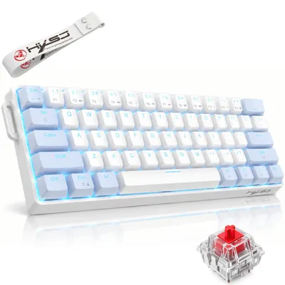 Produktbild von RUHE Mechanische Gaming Tastatur 60% QWERTY USB-C 61 Tasten Red Switches LED Weiß