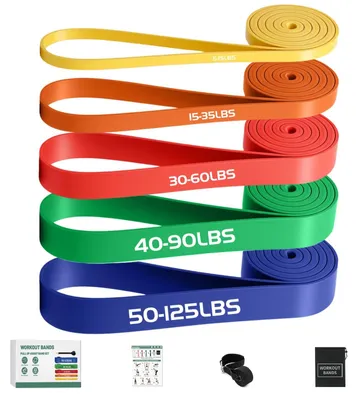Produktbild von Widerstandsbänder Set von 5 Stück - Fitnessbänder - Gymnastikband für Krafttraining - Türanker - Tragetasche - Geeignet für Yoga/Pilates - Fitnessband