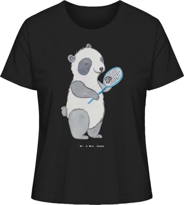 Produktbild von Mr. & Mrs. Panda Basic Shirt Damen Panda Badminton  Größe L - Schwarz - Geschenk, T-Shirt, Oberteil, Kurzarmshirt, spielen