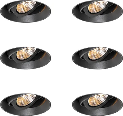 Produktbild von QAZQA - Set mit 6 modernen Einbaustrahlern schwarz GU10 AR70 rund randlos - Oneon I Wohnzimmer I Schlafzimmer - Aluminium - LED geeignet GU10
