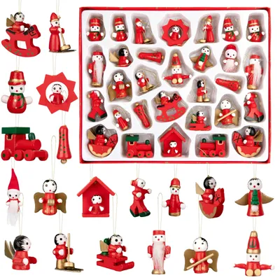 Holz-Weihnachtsbaumschmuck, handbemalt, 2,5-4 cm, 30 St.
