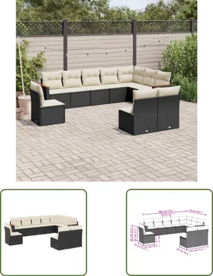 Produktbild von The Living Store 10-tlg. Garten-Sofagarnitur mit Kissen Schwarz Poly Rattan