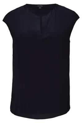 Produktbild von comma Damen Blusentop fließend aus Jersey mit Satinblende in Blau, Größe 34