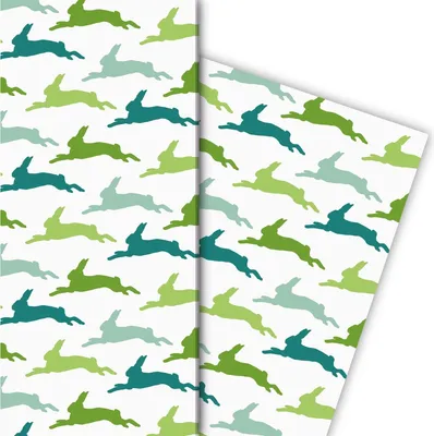 Produktbild von Elegantes Oster Geschenkpapier mit Hasen Silhouetten, grün - G7247, 32 x 48cm