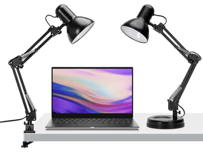 Produktbild von Aigostar Schreibtischlampe E27, 2 in 1 Standbare und Klemmbare Tischlampe, Leselampe mit Gelenk-Arm aus Metall, Nachttischleuchte Retro für Schlafzimmer, Wohnzimmer, Büro - Schwarz