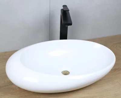 Produktbild von Keramik Waschbecken oval 585x375x145 weiß ohne Überlauf Aufsatzwaschbecken ohne Zubehör