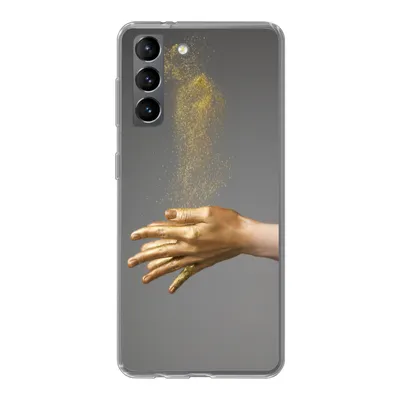 Produktbild von MuchoWow® Handyhülle Schutzhülle Hülle für Samsung Galaxy S21 Frau mit goldgefärbten Händen und einer Glitzerwolke Silikon Softcase Handy Hülle - Softcase