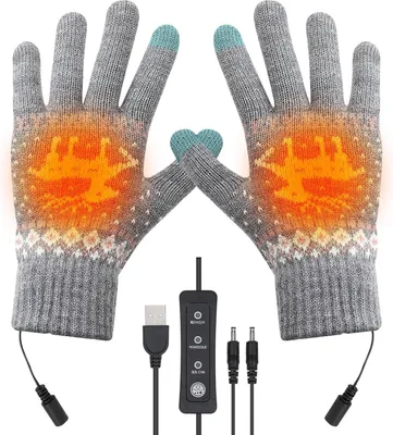 Obrázek produktu pro Vyh?ívané rukavice s USB pro mu?e a ?eny, Vyh?ívané zimní rukavice, Pletené vyh?ívané rukavice se 3 nastaveními teploty, Dotykové rukavice, Oh?íva?e rukou pro vnit?ní i venkovní pou?ití