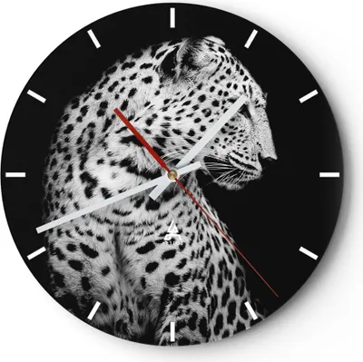 Produktbild von Wanduhr - Rund - Glasuhr - Leopard Panther Katze - 30x30cm - Schleichendes Uhrwerk - Lautlos - zum Aufhängen bereit - Dekoration Modern - Wanddekoration aus Glas - C3AR30x30-4919
