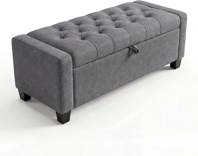 Imagen del producto de Banco de almacenamiento tapizado de 129 cm, color gris, con capacidad de 115 litros