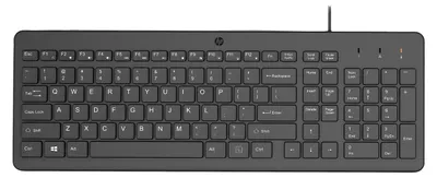 Imagen del producto de Teclado HP con cable, modelo 150, tamaño completo (100%), conexión por cable USB, color