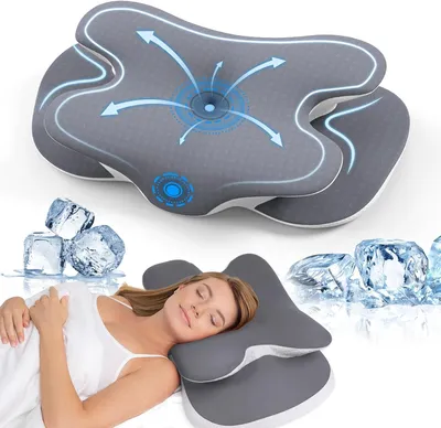 Produktbild von Nackenstützkissen, ergonomisches orthopädisches Kissen, für Seitenschläfer, grau, abnehmbarer Bezug
