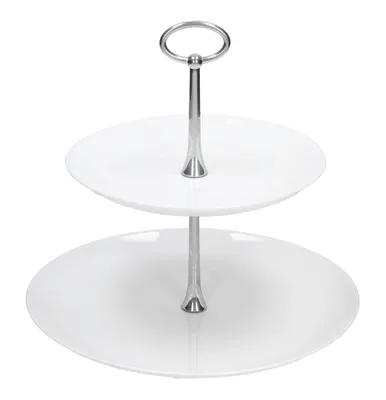 Produktbild von OBSTSCHALE Glas TORTENSTÄNDER SERVIERPLATTE KUCHENPLATTE KUCHENSTÄNDER 2 Etagen