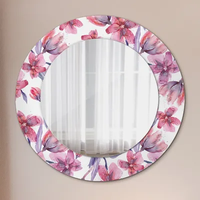 Produktbild von Wohnzimmer Spiegel - Mirror zum Wandspiegel Schlafzimmer – Schminkspiegel - Aquarell Blumen - Runder: Ø50cm
