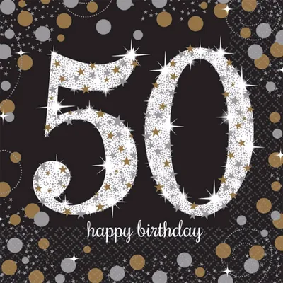 Zdjęcie produktu dla Amscan 511546 - Serwetki na 50 urodziny, 16 sztuk, 33 x 33 cm, Happy Birthday, Sparkling Celebration