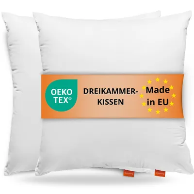 Zdjęcie produktu dla Zestaw 2 poduszek puchowych 80 x 80 cm, poduszki puchowe z 3 komorami, 100% bawełna, odpowiednie dla alergików, sleepling