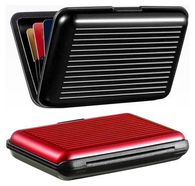Produktbild von 2 Stück Aluminium Kreditkartenetui, Visitenkartenetui für Kreditkarten, Bankkarten, Personalausweise (Schwarz Rot)