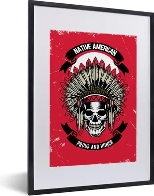 Produktbild von MuchoWow® MuchoWow® Gerahmtes Poster Totenkopf - Indianerwappen - Retro - Zeichnung 30x40 cm - Poster mit zchwarzem Bilderrahmen - Wandposter Schlafzimmer