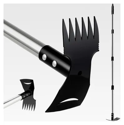 Produktbild von Unkrautstecher mit langem Stiel (148 cm), Unkrautentferner, Gartenhelfer zum Entfernen von Unkraut, 2-in-1 Unkrautrechen und Gartenhacke, für Garten, Hof, Terrasse und Rasen