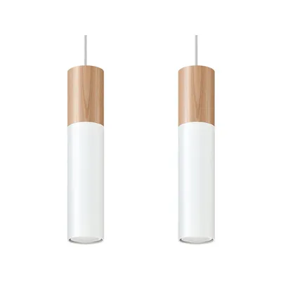 Zdjęcie produktu dla Lampa wisząca PABLO biała naturalne drewno 2xGU10x12W aluminium wym:100x34x34cm IP20 Sollux Lighting