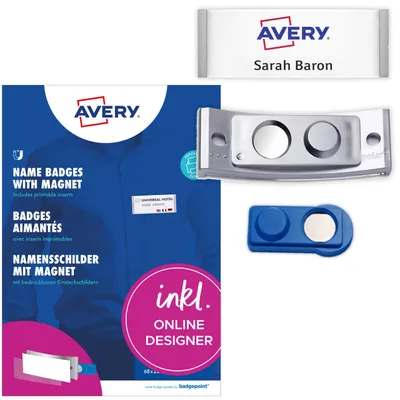 Produktbild von Avery Zweckform POL20MA66-5DR, Namensschilder, 68 x 22 mm, 5 Schilder / 24 Einsteckschilder / 1 Bogen