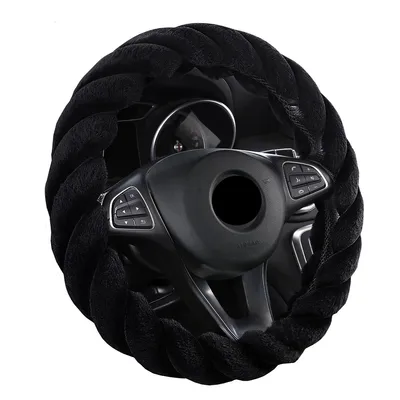 Produktbild von Flauschiger Autolenkradbezug für den Winter, Plüsch-Lenkradbezug passend für 38-cm-Lenkräder, warm & rutschfest
