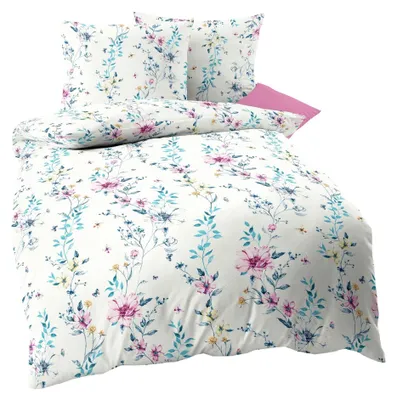 Produktbild von Kaeppel Edel Seersucker 2 tlg. Bettwäsche Flavia Türkis Blau Weiß Violett Rosa Baumwolle, Größe:135x200cm Bettwäsche