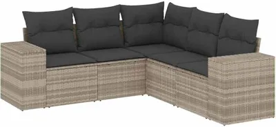 Produktbild von vidaXL 5-tlg. Garten-Sofagarnitur mit Kissen Hellgrau Poly Rattan