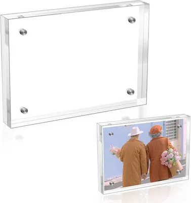 Obrázok produktu pre Rámček na dvojité obrázky z akrylu, 6x9 cm, magnetický, priehľadný, bez rámu, určený na postavenie