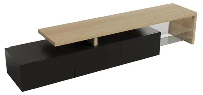 Obrázok produktu pre TV komoda – TV skrinka 200 × 42 × 39 cm – s LED osvetlením – s 3 dvierkami – so sklenenými policami – stojan pod televízor do obývačky – čierna farba