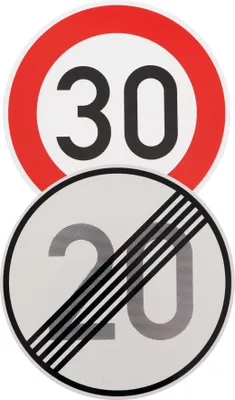 Produktbild von Original 2 x Verkehrsschild Nr. 274-30 30 km/h und 278-20 Ende 20 km/h zum 30 Geburtstag Geschenk Verkehrszeichen Temposchild Schild Geburtstagsschild
