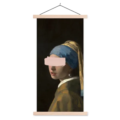 Produktbild von MuchoWow® Textilposter Das Mädchen mit dem Perlenohrring - Vermeer - Gemälde 60x120 cm mit holzfarbenen Rahmen - Holz