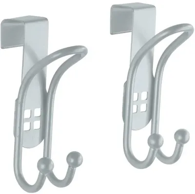 Produktbild von Unyqoos® Set aus 2 silberfarbenen Türhaken für Kleidung und Handtücher