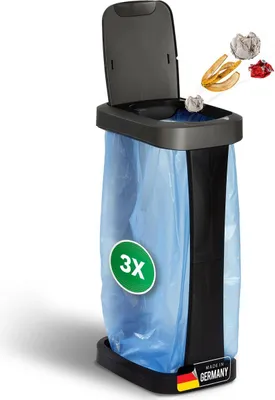 Produktbild von Novaliv 3 Stück Müllsackständer mit Deckel für 70L-120L Müllsäcke, extra Robust & fester Stand Outdoor geeignet, gelber Sack Müllständer Gelbersack-Halter Müll Abfall Ständer Mülltonne