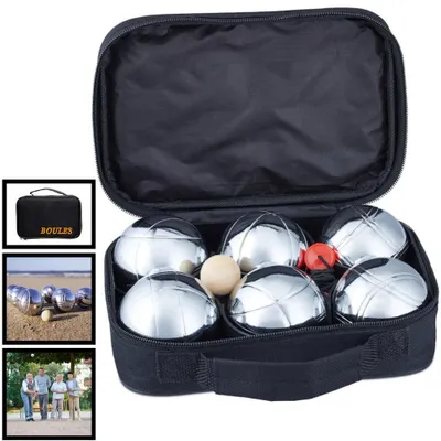 Productafbeelding van Decopatent Jeu de Boules SET - 6 ballen Diameter: 7.2 Cm - Metaal - Petanque - Jeu de Boules SET in Draagtas - Inclusief Afstandmeter - Jeu de boules