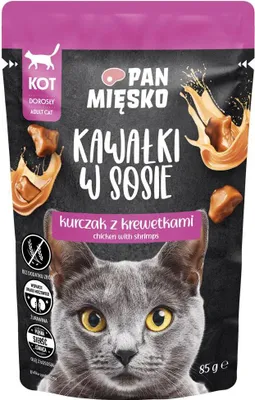 Zdjęcie produktu dla PAN MIĘSKO Kawałki w sosie Kurczak z krewetkami - mokra karma dla kotów - 85g