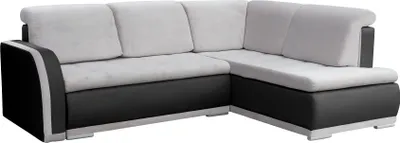 Produktbild von Ecksofa mit Schlaffunktion und Bettkasten | Couch für Wohnzimmer, Schlafsofa Sofagarnitur Sofa Eckcouch L-Form Wohnlandschaft mit Bettfunktion - VERO II Ottomane Rechts  (Dot 91+Madryt 1100 Grau + Schwarz)
