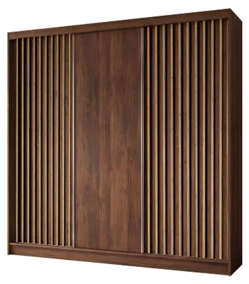 Produktbild von 240 cm Kleiderschrank Erika mit Lamellen ohne Spiegel Schwebetürenschrank Kleiderstange Garderobe (Farbe: Nuss Warmia, artisan)